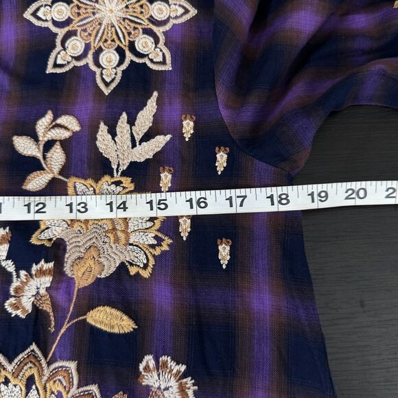 Johnny Was Dress Women Small Embroidered Floral Plaid Shift Southwest Boho NEW - Picture 11 of 13